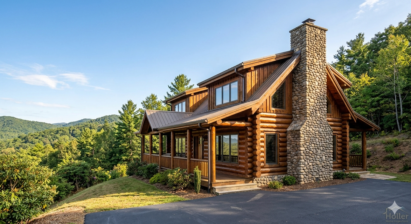 Luxury log home in the North Carolina High Country overlooking the Appalachian Mountains.