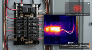 Electrical breaker thermal imaging home inspection NC pinpointing high resistance fire hazard