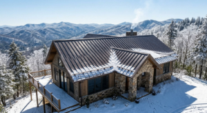 Residential mountain roofing NC High Country home with standing seam metal during winter
