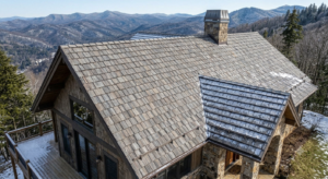 Residential home featuring synthetic composite shake roofing in the NC High Country mountains