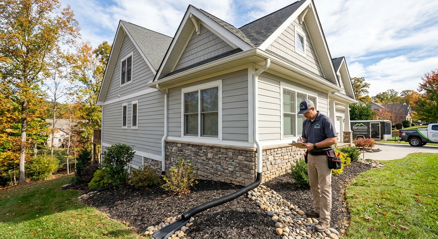 Water damage home inspection covering foundation drainage and roof protection